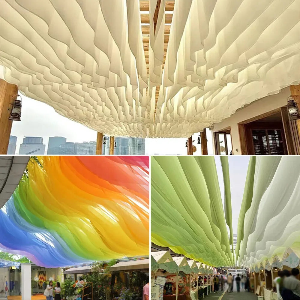 10M Colorful Ceiling Drapes Translucent Yarn Wave Gauze Curtain Ceiling Drape Decor Nixie