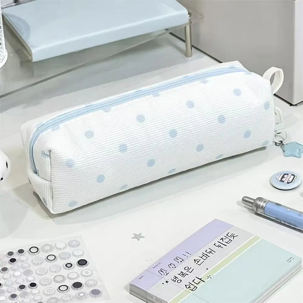 Cream Polka Dot Pencil Case – Large Capacity Stationery Pouch