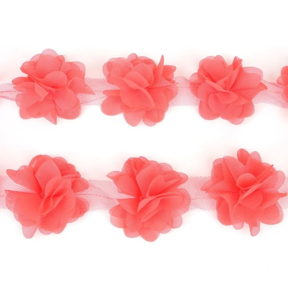3D Chiffon Flower Lace Trim 5cm Wide 2 Yards – DIY Ribbon Lace Flower Trim Nixie Dark Pink