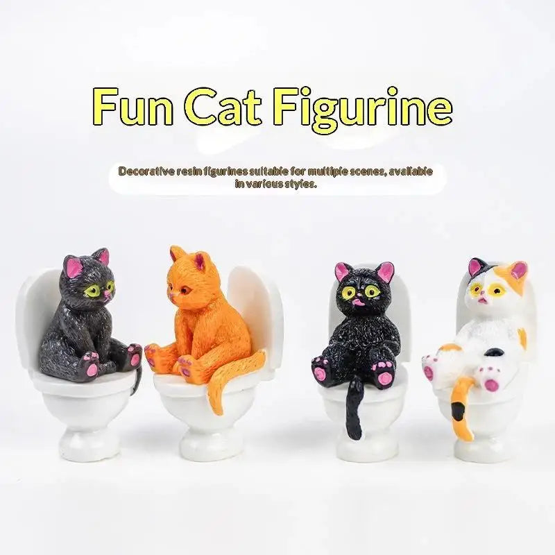 Funny Toilet Cat Resin Figurine – Cute Desktop Ornament Resin Figurine Nixie