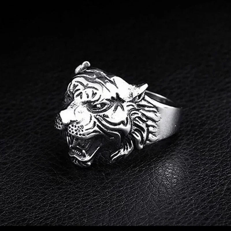 Tiger Head Adjustable Biker Ring | Zinc Alloy Retro Punk Style Fashion Ring Nixie