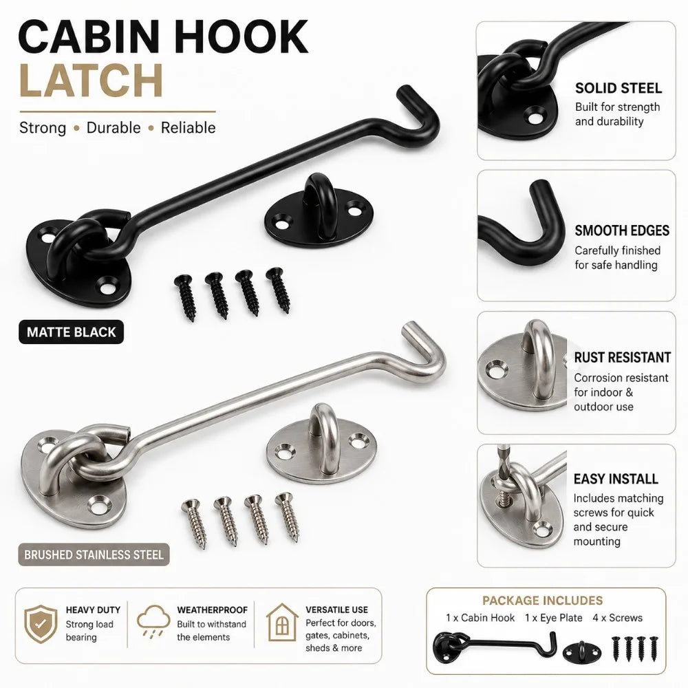 Stainless Steel Wind Hook Door Window Latch – Heavy Duty Lock Door Window Latch Nixie