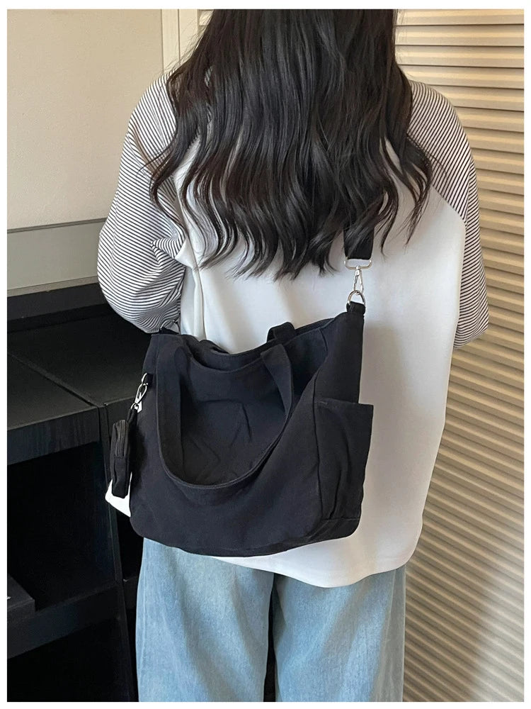 Korean Minimalist Canvas Tote Bag – Shoulder & Crossbody Handbag Canvas Tote Bag Nixie