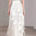 High Waist Lace Midi Skirt Hollow Tassel Side Slit Y2K Style Lace Midi Skirt Nixie White One Size