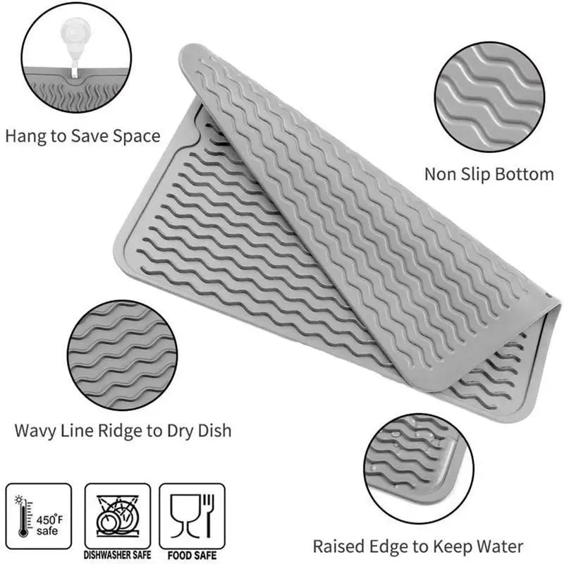 Silicone Dish Drying Mat 16x12" Non-Slip, Food Grade, Fast Drain Dish Drying Mat Nixie