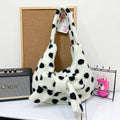 Bowknot Plush Polka Dot Tote Bag – Large Crossbody for Women Women's Shoulder Bag Nixie White Polka Dots