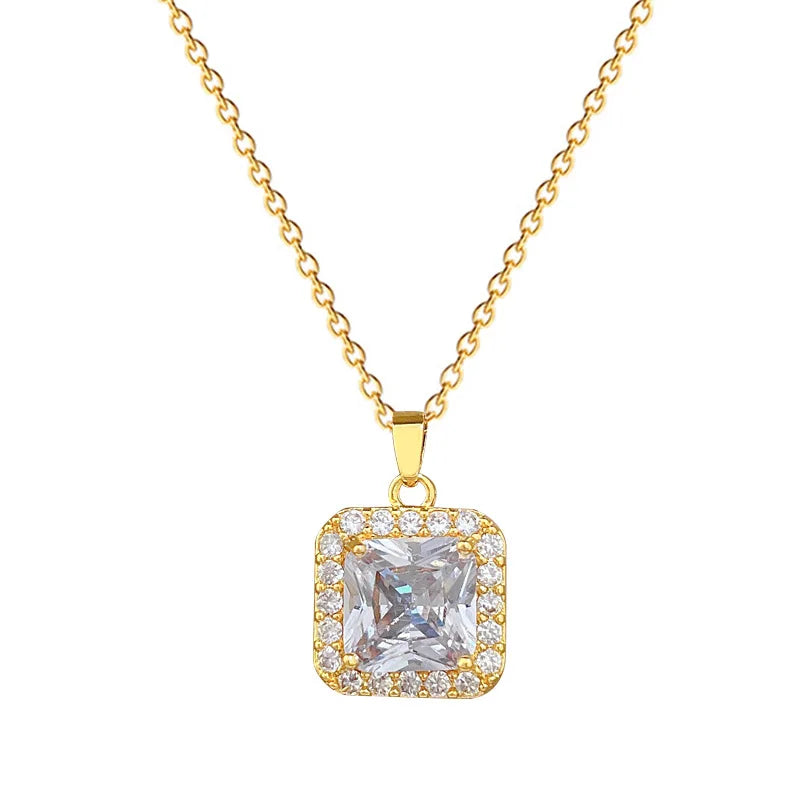 Geometric Square Pendant Necklace | Gold Clavicle Chain – Nixie Pendant Necklace Nixie
