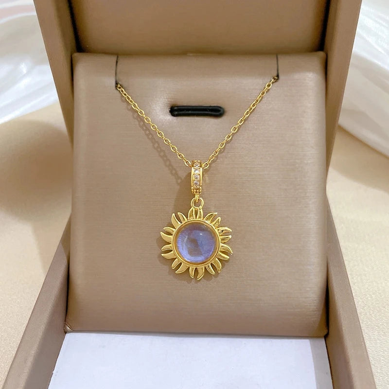 Sunflower Pendant Choker Necklace | Gold Stainless Steel Pendant Necklace Nixie