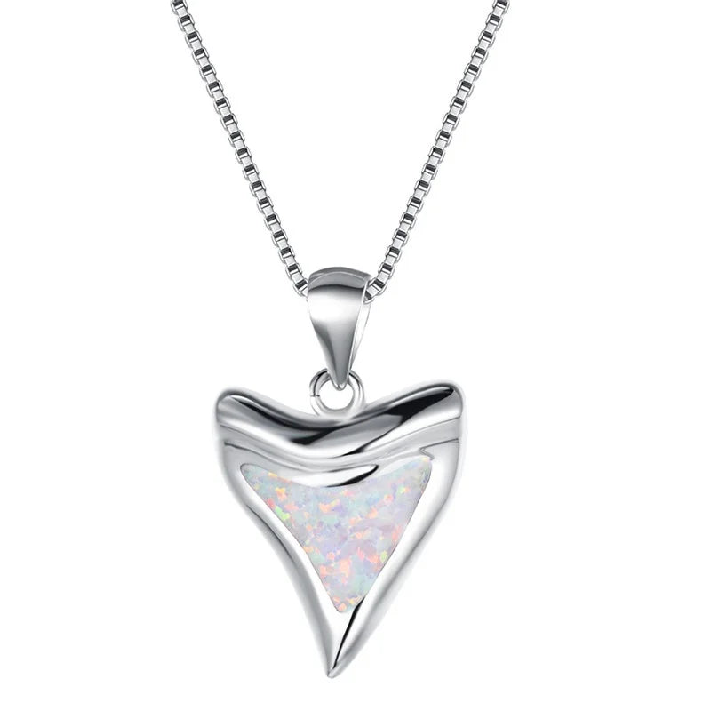 Silver Triangle Simulated Opal Pendant Necklace | Wedding Jewelry