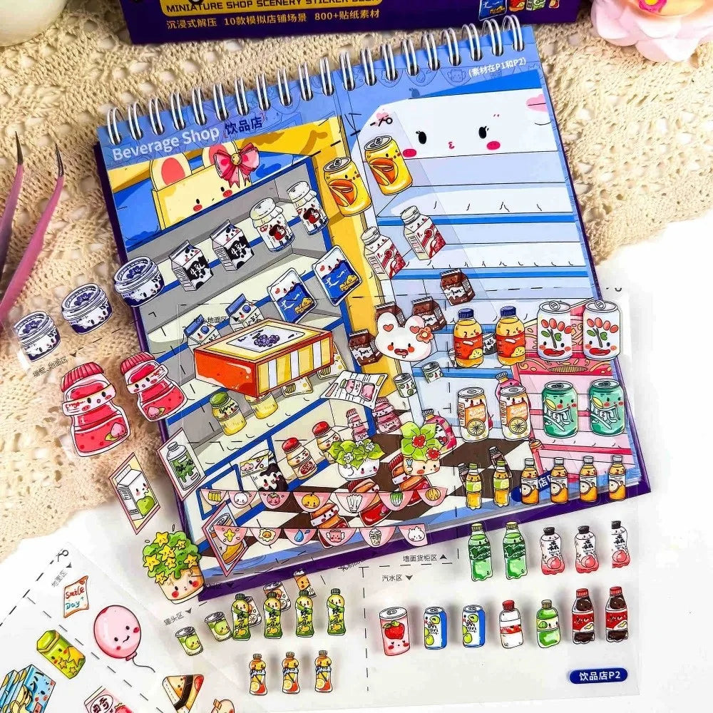 Supermarket Miniature Scene Stickers – 10 PET Die-Cut Scenes Decorative Sticker Set Nixie