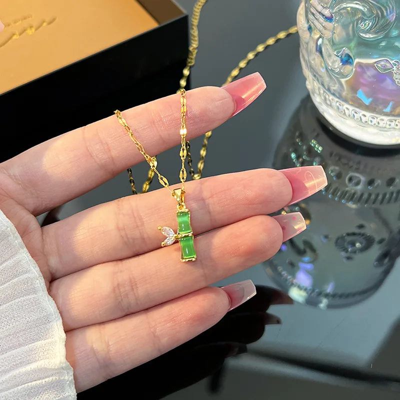 Bamboo Zirconia Gold Stainless Steel Necklace for Women Chain Necklace Nixie