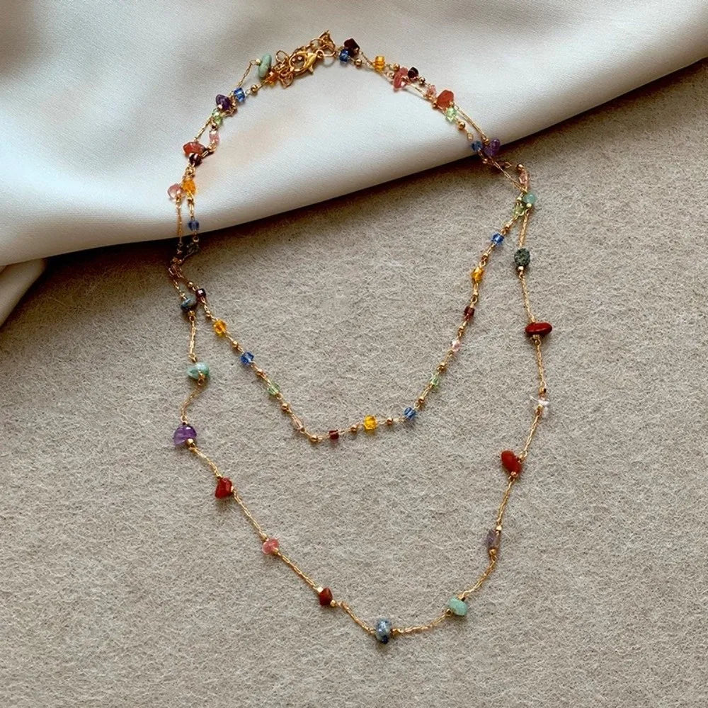 Crystal Bead Clavicle Chain Necklace – Colorful Stone Pendant Pendant Necklace Nixie