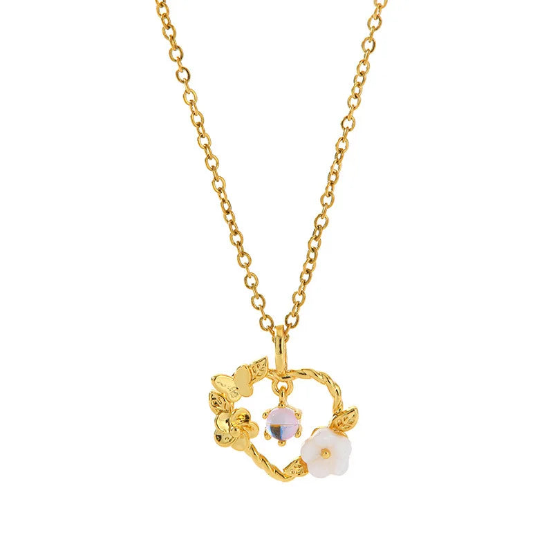 Pink Heart Beaded Necklace for Women – Vintage Minimalist Style Pendant Necklace Nixie