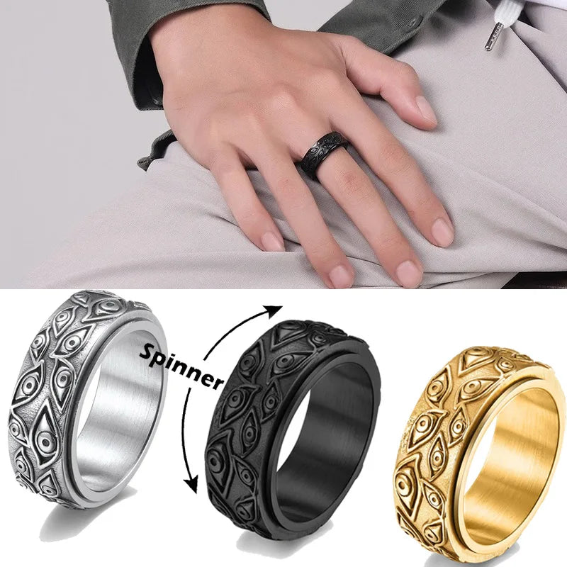 Stainless Steel Spinner Fidget Ring – Punk Skull Star Unisex Spinner Fidget Ring Nixie
