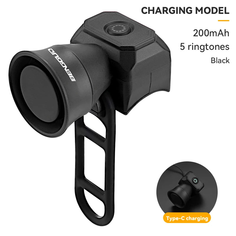 Waterproof Electronic Bike Horn | USB or Battery Powered Bell Electronic Bike Horn Nixie Tape-C-Black