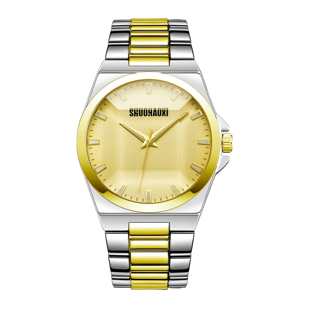 REBIRTH Men's Stainless Steel Quartz Watch – Waterproof Men's Quartz Watch Nixie Gold