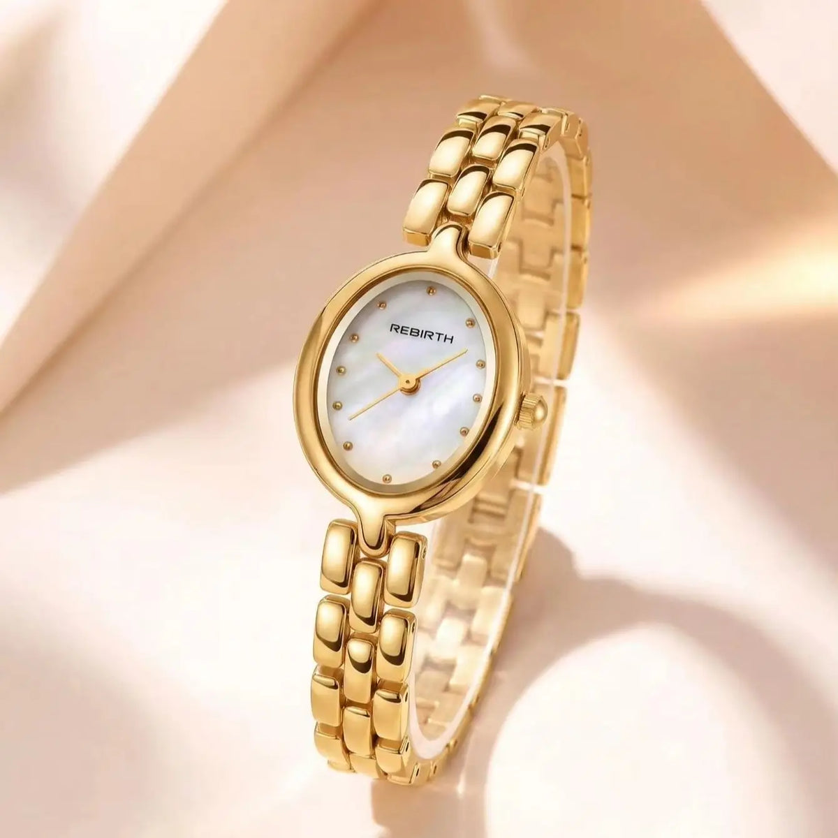 REBIRTH Women's Oval Mother-of-Pearl Quartz Watch | Steel Strap Women's Quartz Watch Nixie