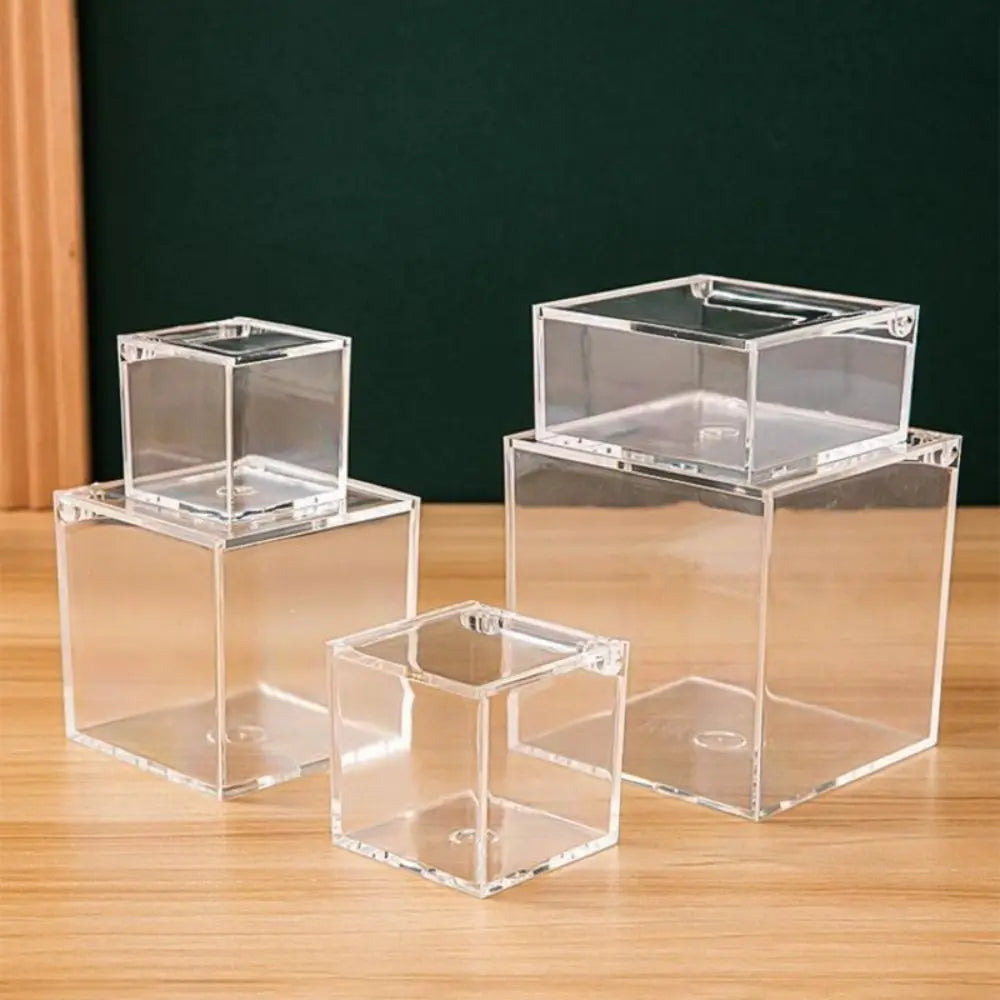 Clear Acrylic Cube Box with Lid – Stackable Display Organizer