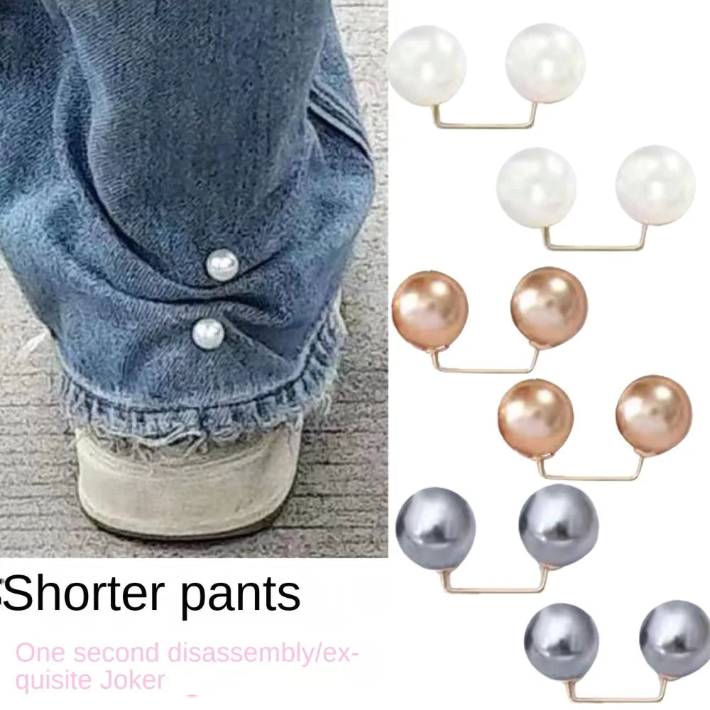 6Pcs Pearl Brooch Adjustable Waist Clip Double Head Pin Set