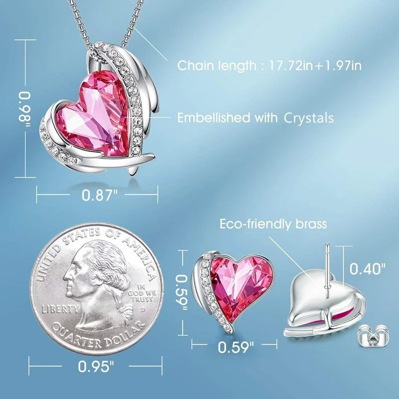 Silver Heart Crystal Necklace & Earrings Set for Women Jewelry Set Nixie