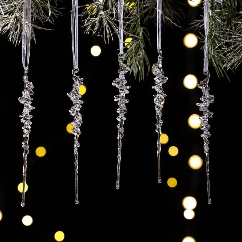 10PCS Frosted Acrylic Icicle Ornaments – Christmas Crystal Pendants Christmas Ornaments Nixie Threaded -10PCS