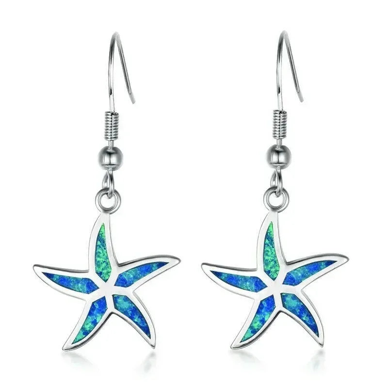 Blue Opal Starfish Stud Earrings | Rhinestone Fashion Jewelry Stud Earrings Nixie