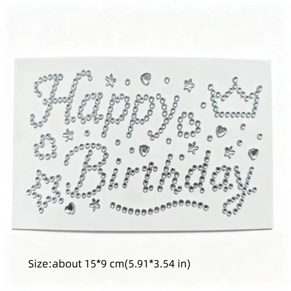3D Birthday Rhinestone Stickers – Hearts, Stars & Silver Letters Decorative Craft Stickers Nixie