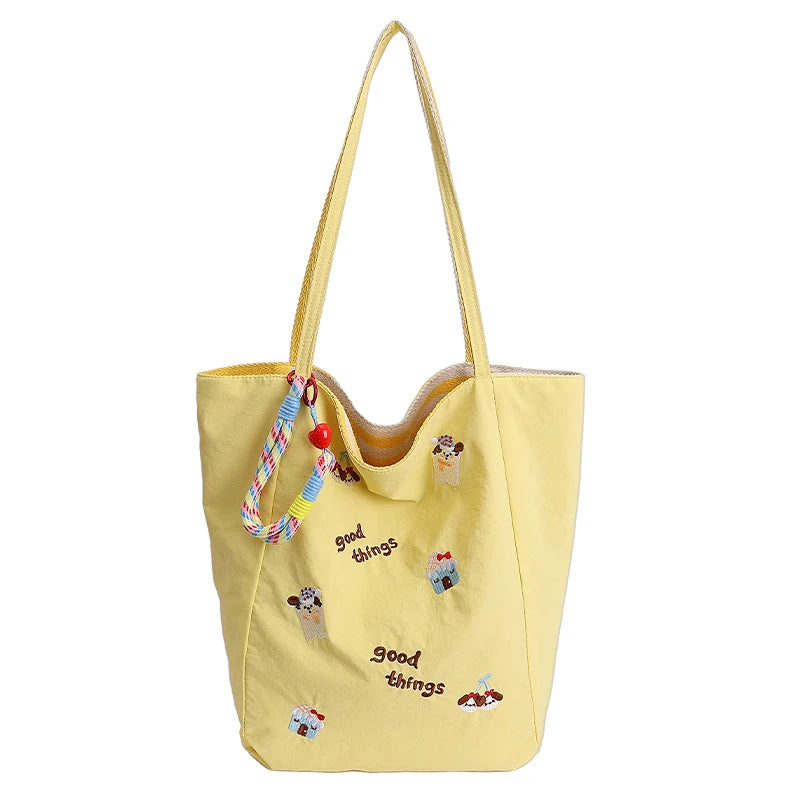 Cartoon Embroidery Tote Bag – Large Canvas Shoulder Bag Embroidery Tote Bag Nixie
