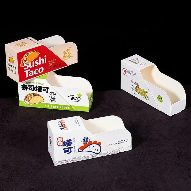 50Pcs Disposable Sushi Taco Paper Boxes – Greaseproof Cartoon Disposable Food Boxes Nixie