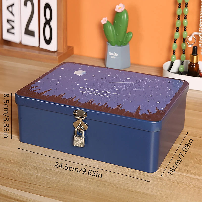 Vintage Tinplate Storage Box with Lock & Keys | Large Capacity