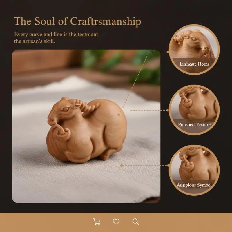 Hand-Carved Thuja Wood Zodiac Sheep Figurine Desk Ornament Wood Carving Figurine Nixie