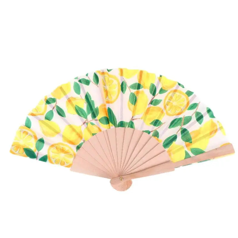 Lemon Print Folding Hand Fan – Bamboo & Fabric, 22.5cm Folding Hand Fan Nixie