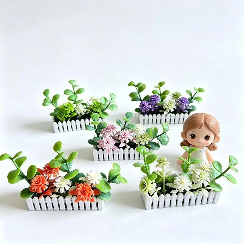 Mini Artificial Potted Flower with Fence – Dollhouse Miniature Dollhouse Miniature Prop Nixie