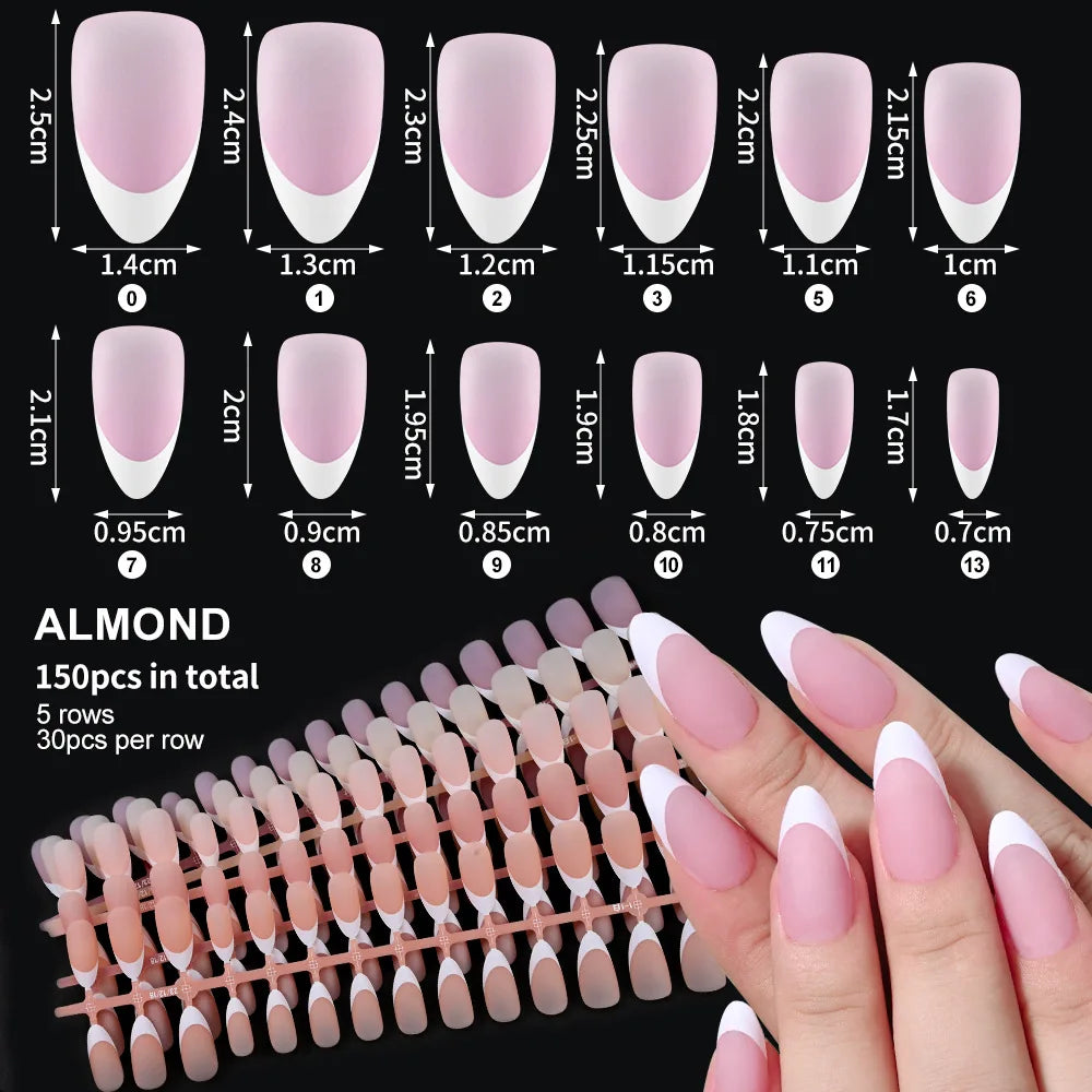 150Pcs French Press-On Nails – Coffin & Almond Fake Nail Set Press-On Nail Set Nixie