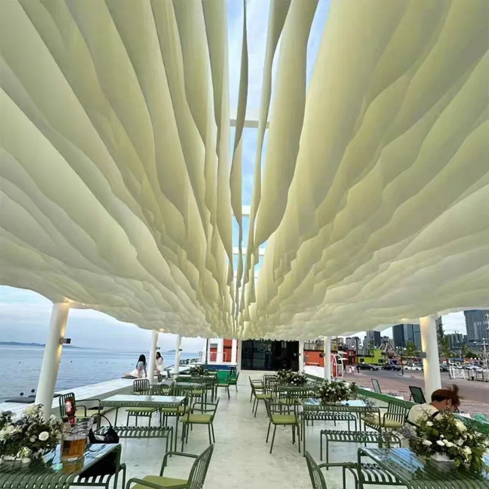 10M Colorful Ceiling Drapes Translucent Yarn Wave Gauze Curtain Ceiling Drape Decor Nixie 01
