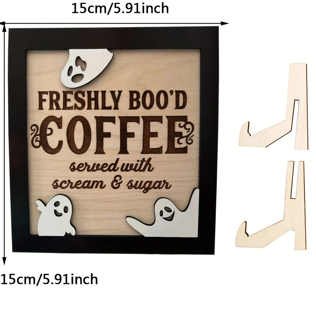 3D Wooden "Fresh Boo Coffee" Halloween Sign | Ghost Décor Halloween Wood Sign Nixie