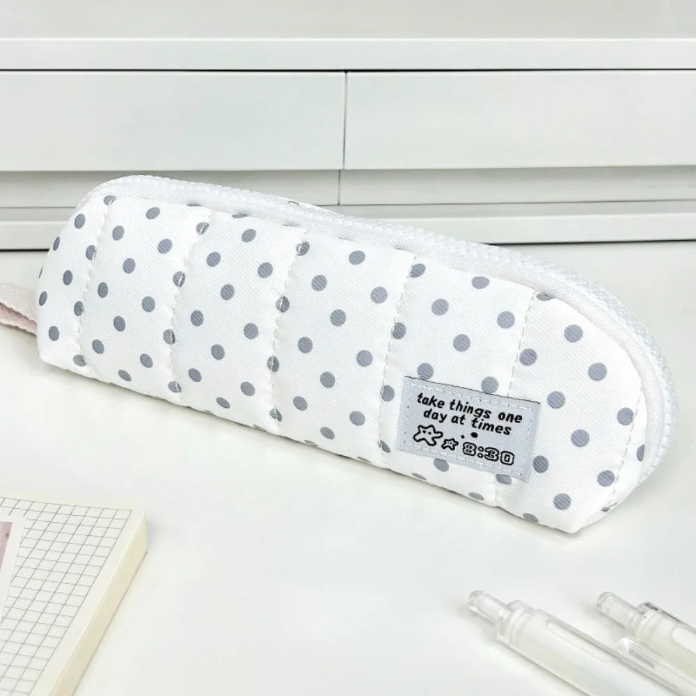 Polka Dot Pencil Case Large Capacity with Hand Strap – 5 Styles Pencil Case Nixie White Polka Dot