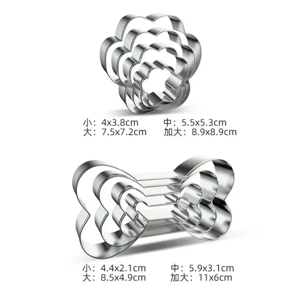 4-Piece Dog Bone & Paw Cookie Cutter Set – Stainless Steel