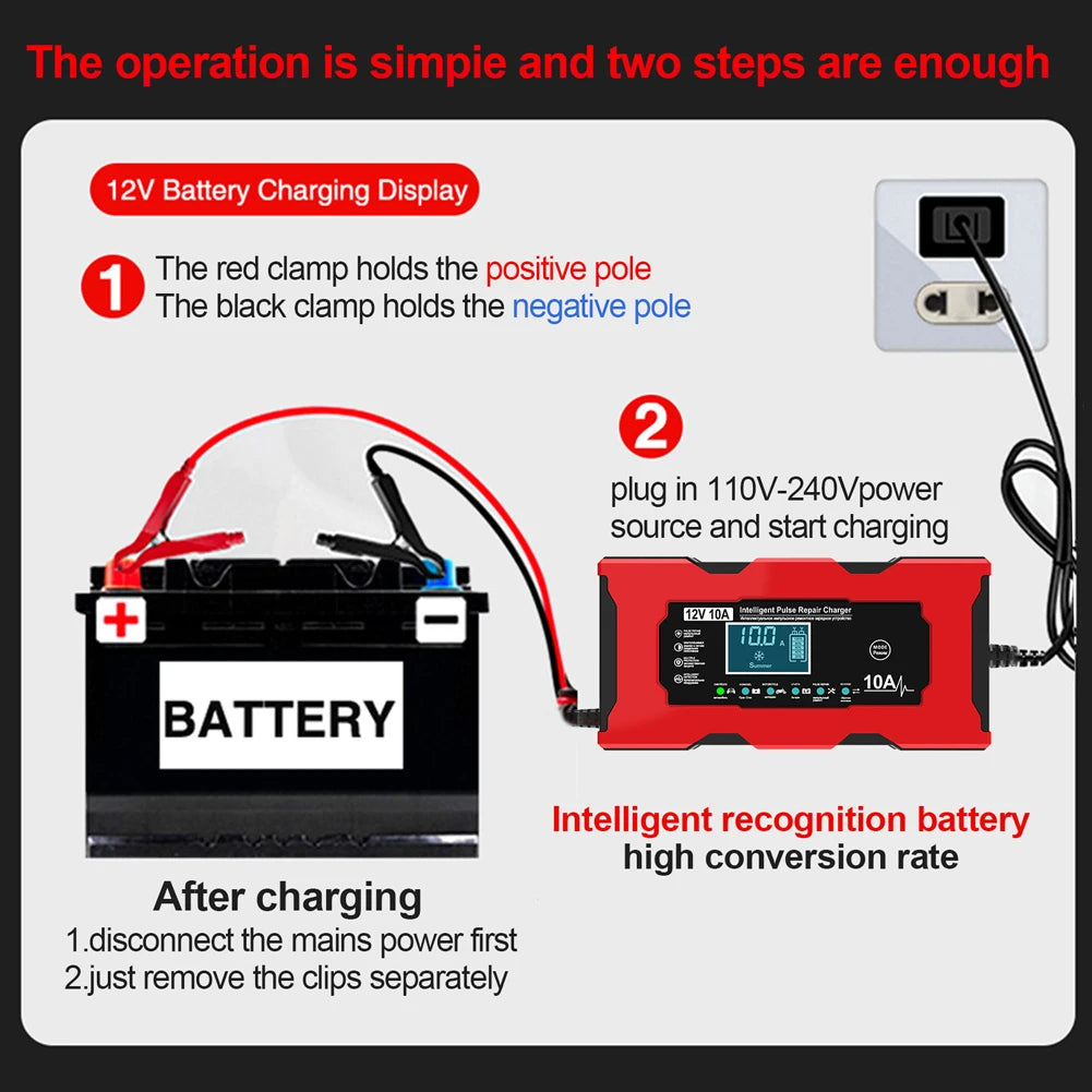 12V 10A Smart Battery Charger – Car, Motorcycle, AGM & GEL Smart Battery Charger Nixie