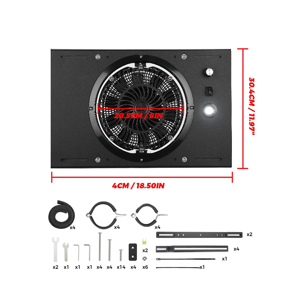 UTV 8" Cab Cooling Fan + LED Dome Light | Polaris Can-Am UTV Roof Cooling Fan Nixie Black