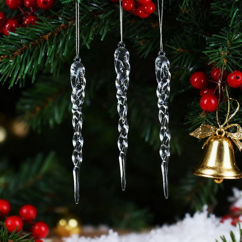 36Pcs Clear Acrylic Twisted Icicle Christmas Tree Ornaments, 4 Sizes