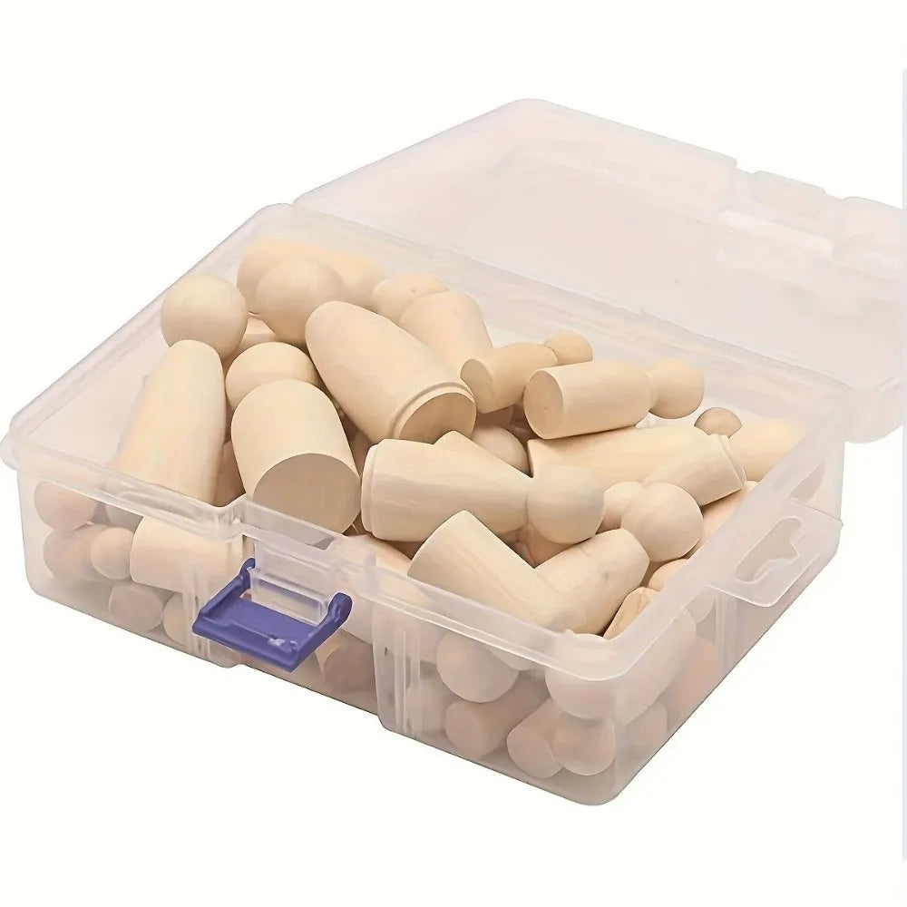 50Pcs Unfinished Wooden Peg Dolls DIY Craft Kit with Storage Box DIY Craft Kit Nixie