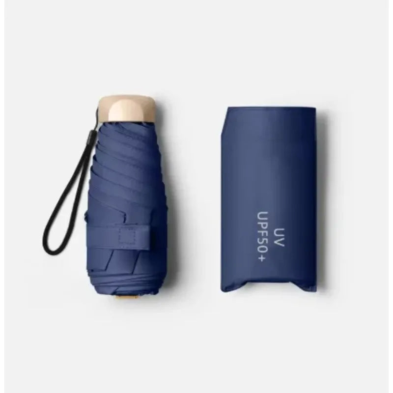 Mini Compact Folding UV Parasol – Pocket Travel Umbrella Folding Travel Umbrella Nixie Navy Blue 6K Iron