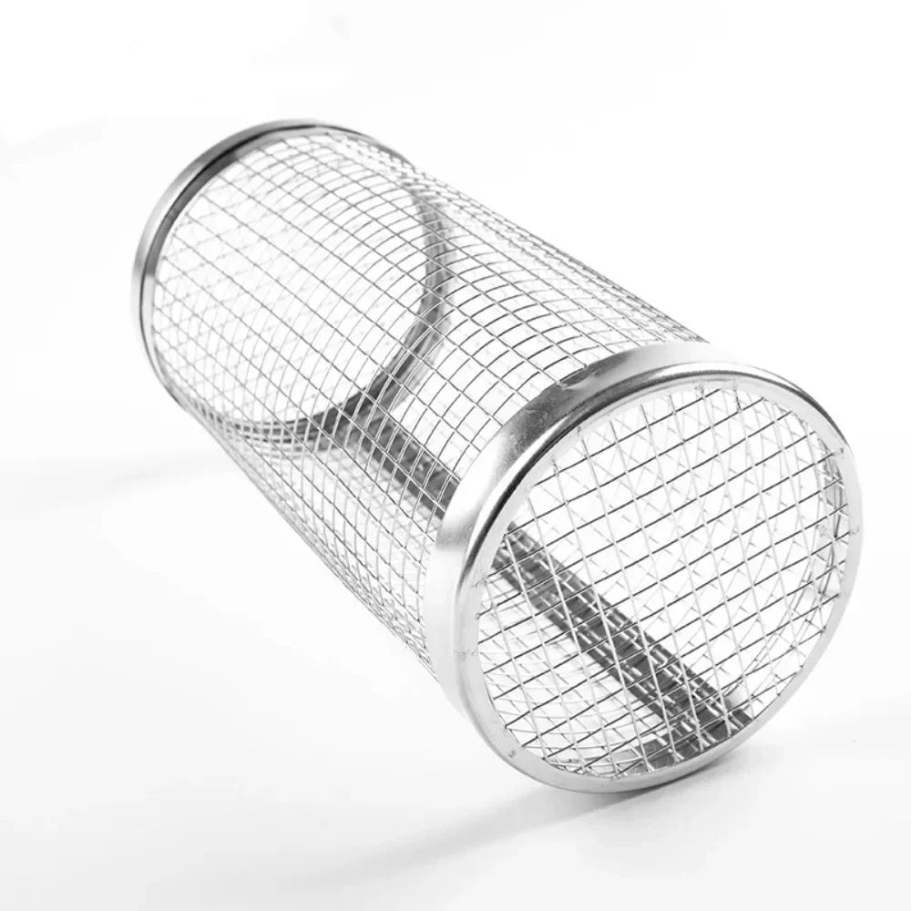 Rolling BBQ Grill Basket – Stainless Steel Cylindrical Mesh Rack