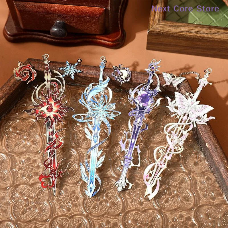 Anime Elemental Metal Bookmark Colorful Enamel Hollow Design Metal Bookmark Nixie