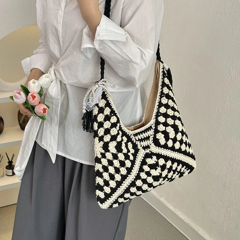 Cotton Crochet Tote Bag – Women's Woven Beach & Travel Bag Crochet Tote Bag Nixie