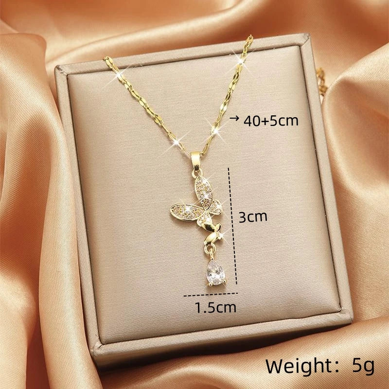 Butterfly Zircon Tassel Pendant Necklace for Women | Gold Pendant Necklace Nixie