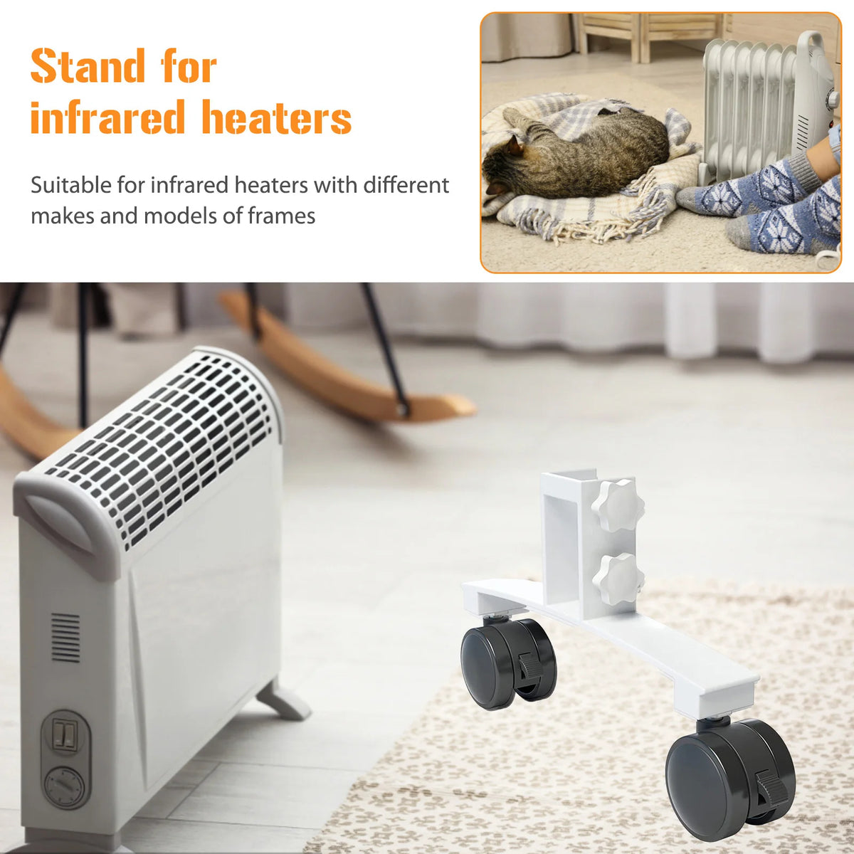 Metal Infrared Panel Heater Feet Bracket with Wheels – Universal Heater Stand Bracket Nixie