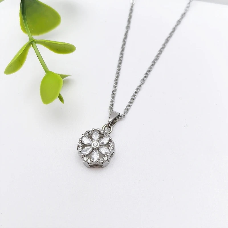 Zircon Flower Pendant Necklace – Gold & Silver Collarbone Chain Pendant Necklace Nixie XL1200-139