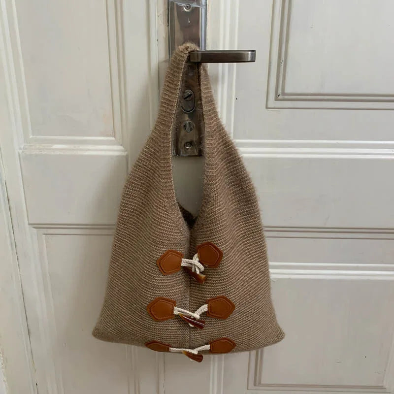 Women's Large-Capacity Knitted Tote Bucket Shoulder Bag Knitted Tote Bag Nixie